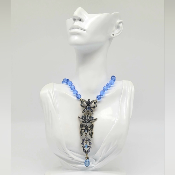 Heidi Daus Aquamarine Swarovski Crystal Art Nouveau Bows + Ribbons Necklace - Picture 7 of 13